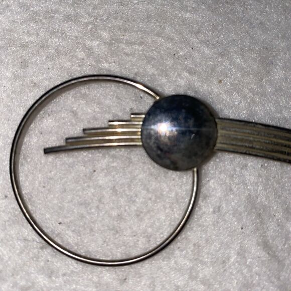 VINTAGE Astro Star Trek Brooch DESIGNER ART DECO GEOMETRIC 70s Silver Retro - Picture 2 of 4